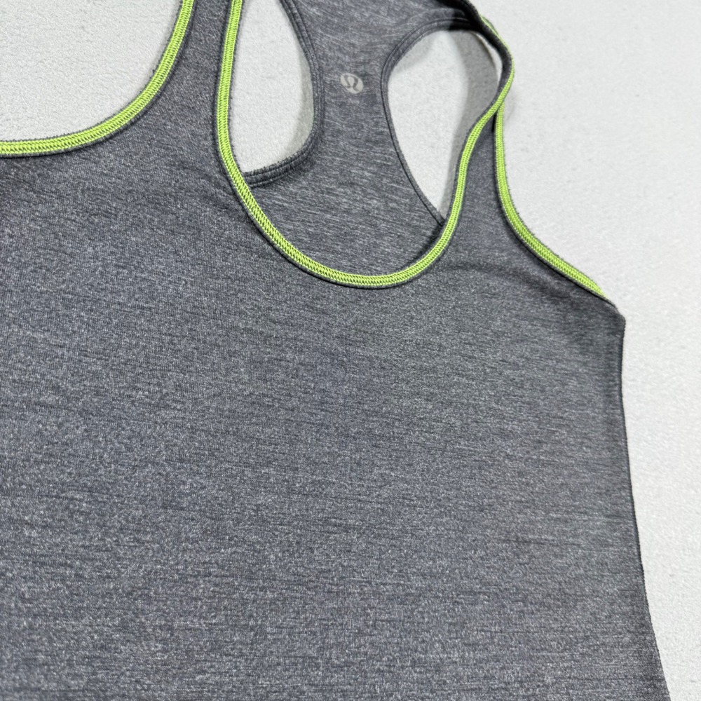 Lululemon Racerback Tank Top Heathered Gray Lime Green Trim Athletic Yoga Womens